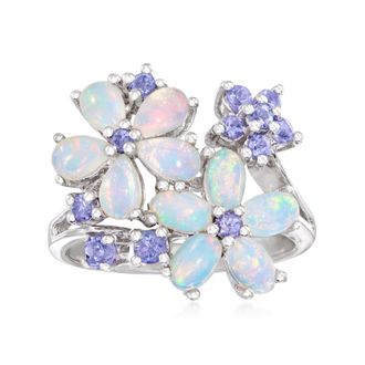 Ross-Simons Opal and Tanzanite Flower Ring in Sterling Silver
