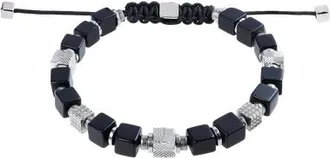 Coeur de Lion Onyx Cubes Bracelet With Graphic Relief Stainless Steel Cubes And Adjustable Textile Closure in Silver at Nordstrom
