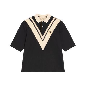 Valentino Cotton Polo with Inlaid V and Embroidered Panther Patch