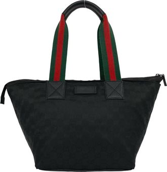 Gucci Black Green Red Color Nylon Leather Handbag Shoulder Bag Tote Bag (Pre-Owned)