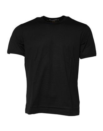 Dolce & Gabbana Black Cotton Logo Print Crew Neck Mens T-shirt
