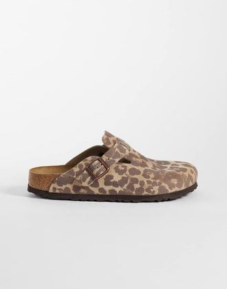 Birkenstock Boston sabot pianta stretta con stampa leopardata-Neutro
