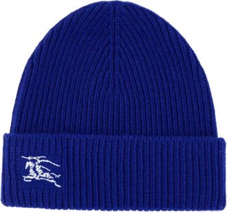 Burberry Geribbelde Cashmere Beanie - Dames - Hoeden - Blauw - ONE Size - Kasjmier - Accessoires