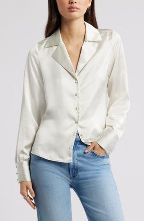 Open Edit Satin Button-Up Shirt in Ivory at Nordstrom Rack, Size Xx-Small