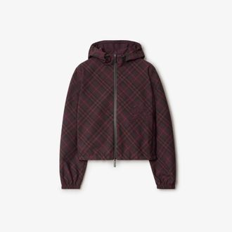 Burberry Cropped Reversible Check Hooded Jacket, Size Large
