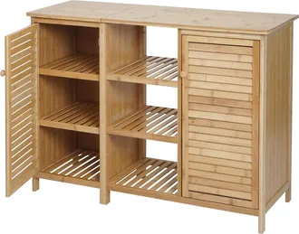 Hhg Hhg - Nunca Usado] Mueble Ba&ntilde;o 837, Estanter&iacute;a Cajonera Mueble Ba&ntilde;o Estanter&iacute;a Ba&ntilde;o, 2 Puertas Bamb&uacute; 75x99x33cm