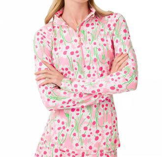 Lilly Pulitzer Upf 50+ Luxletic Justine Pullover Sweatshirt In Conch Shell Pink Lil Sunny Daisies