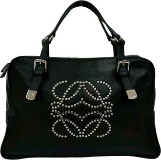 Loewe Black Leather Boston Bag Handbag Tote Bag (Pre-Owned)