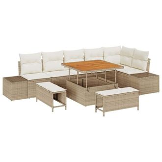 vidaXL Vidaxl - Conjunto De Sof&aacute; De Jard&iacute;n 9 Pcs Beige, Crema 100 X 100 X 71 Cm
