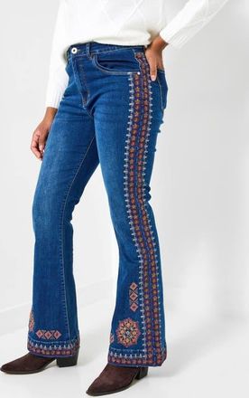 Joe Browns Embroidered Flare Jeans in Dark Blue Aztec at Nordstrom, Size 18