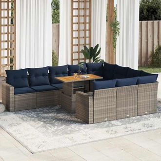 vidaXL Set De Sof&aacute;s De Jard&iacute;n 11 Pzas Y Cojines Rat&aacute;n Sint&eacute;tico Gris Vidaxl