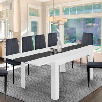 IDMarket Georgia Mesa De Comedor Extensible 6-10 Personas Blanco Y Gris 140-220 X 90 Cm