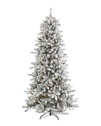 Nearly Natural 7.5Ft Flocked Livingston Fir Artificial Christmas Tree With Pine Cones & 1336 Bendable Branches