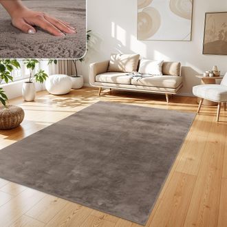 Paco Home Paco Home - Alfombra Para Sal&oacute;n En Falsa Piel Peluche Pelo Largo Suave Disponible En Varios Colores 160x230 Cm, Taupe