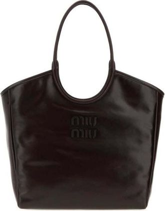 Miu Miu Dark Brown Ivy Leather Shopping Bag Moro Borse A Mano