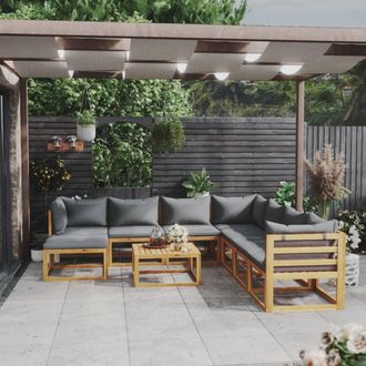 vidaXL Muebles De Jard&iacute;n 9 Pzas Cojines Crema Madera Maciza De Acacia Vidaxl