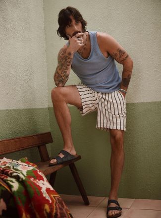 Le 31 Mens Striped crocheted short Inseam: 7