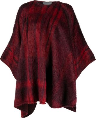 Alberta Ferretti tartan-pattern brushed cape - women - Acrylic/Polyamide/Alpaca/Mohair/Virgin Wool - M - Red