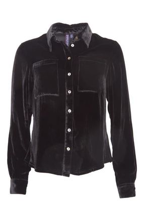 Lords of Harlech Sylvia Velvet Shirt in Black Velvet at Nordstrom, Size Xx-Large