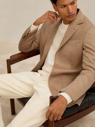 Reiss Atelier Camel Cashmere Single-breasted Blazer Tailored-fit, 42
