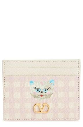 Valentino Garavani VLOGO Signature Le Chat De la Maison Leather Card Case in Ivory/Multi at Nordstrom