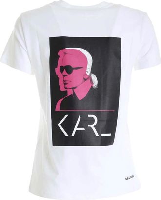 Karl Lagerfeld Karl Legend Double Print Tee - Dames - T-shirts - Wit - L - Katoen - Tops