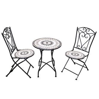 Shatchi Mosaic Bistro Set with Folding Chairs & Ceramic Tile Table