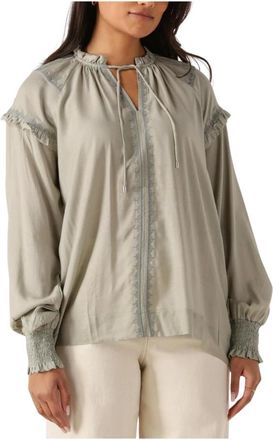 Mos Mosh MOS Mosh, Overhemden, Dames, Beige, XS, Khaki Geborduurde Blouse voor Vrouwen