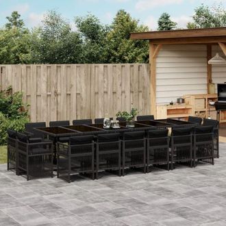 vidaXL Set De Muebles Jard&iacute;n 17 Pzas Con Cojines Rat&aacute;n Sint&eacute;tico Negro Vidaxl