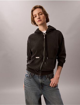Calvin Klein Jeans Calvin Klein Womens Denim Wash French Terry Zip Sweatshirt - Black - XL