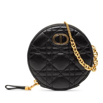 Dior Tweedehands Kalfsleer Cannage Ronde Caro Pouch Met Ketting