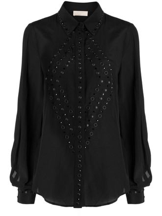 Elie Saab eyelet-embellished silk shirt - women - Silk - 38 - Black