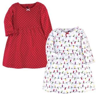 Hudson Baby Twin Pack Long-Sleeve Dress Bundle in Christmas Lights at Nordstrom, Size 12-18M
