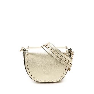Valentino Pre-owned Valentino Metallic Grained Calfskin Rockstud Saddle Crossbody Ladies OK6J9UDV1SO383BM