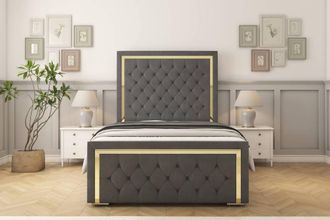 Sloomy Sofia Gold Coniston Frame-Mattress - 50 Upholstered Headboard in Dark Grey | Size: Double