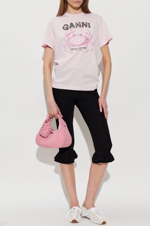 Ganni T-shirt With Print, Womens, Pink