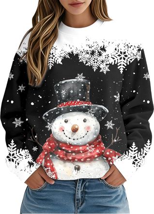Generic Womens Christmas Jumpers Reindeer Printed Sweatshirt Top Womens Long Sleeve Crew Neck Pullover Sweatshirts Christmas Jumpers Ladies Loose Fit Plus Siz