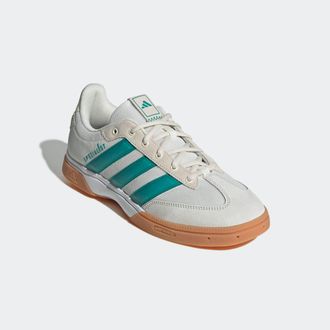 adidas Hallenschuh ADIDAS PERFORMANCE SPEZIALIST INDOOR, Herren, Gr. 44,5, weiss (sanftes wei&szlig;, pure teal, cloud wei&szlig;), Synthetik, Textil, Schuhe Hallenschuh