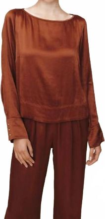 Bella Dahl Long Sleeve Split Back Pullover Top In Molten Bronze