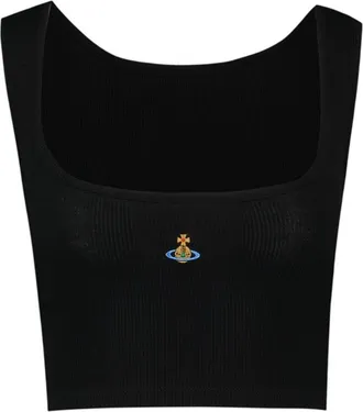 Vivienne Westwood Womens Cropped Ribbed Viscose Tank Top Black Tops