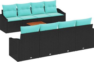vidaXL Vidaxl Conjunto De Sof&aacute;s De Jard&iacute;n 9 Uds. Negro Rat&aacute;n Sint&eacute;tico