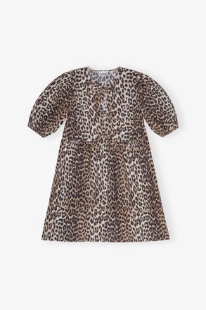 Ganni Mixed Leopard Printed Cotton Tie String Mini Dress - Size 10/12 Organic