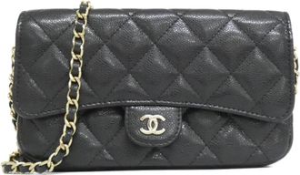 Chanel Black Grained Calfskin Chain/Shoulder Wallet (Pre-Owned)