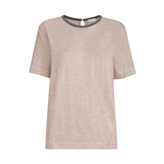 Brunello Cucinelli Brunello Cucinelli, T-Shirts, female, Multicolor, Size: M Striped Linen T-Shirt