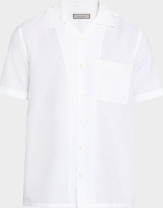 Canali Mens Linen and Cotton Pocket Camp Shirt