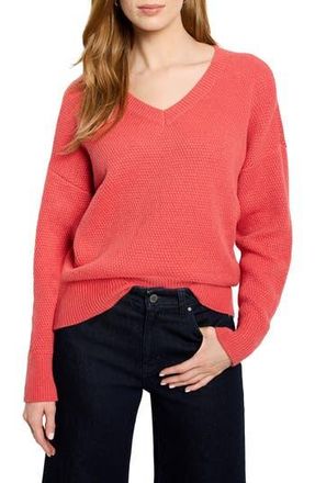Nic+Zoe Tuck Stitch V-Neck Cotton Blend Sweater in Cinnabar at Nordstrom Rack, Size Large