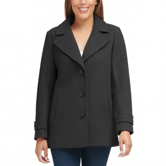 Andrew Marc Womens 3 Button Closure Peacoat In Black