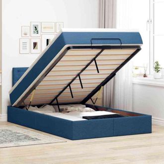 vidaXL Cama Otomana Con Colch&oacute;n Y Luces Led Tela Azul 120x190cm Vidaxl