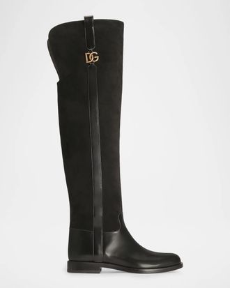 Dolce & Gabbana DG Equestrian Mixed Leather Over-The-Knee Boots