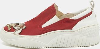 N&deg;21 N21 Red Canvas Crystal Embellished Slip On Sneakers